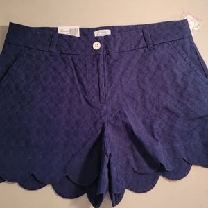 Crown & Ivy Navy Blue Shelby Scalloped Shorts - Size 10 - NWT